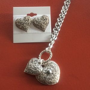 Silver Costume Jewelry Set - Necklace and Earrings